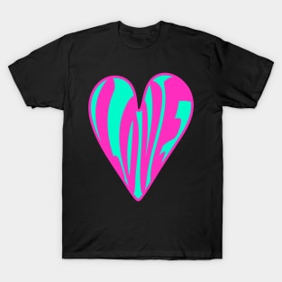 Hippie Style Love Heart, Pink and Turquoise T-Shirt